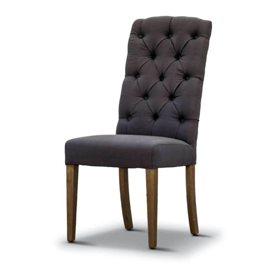ROSSI HAMPTONS SOLID RUBBER WOOD DINING CHAIR WITH A CHARCOAL LINEN FABRIC - MyChocolateWood