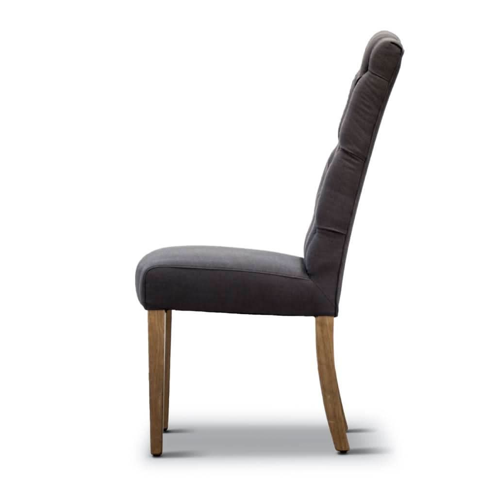 ROSSI HAMPTONS SOLID RUBBER WOOD DINING CHAIR WITH A CHARCOAL LINEN FABRIC - MyChocolateWood