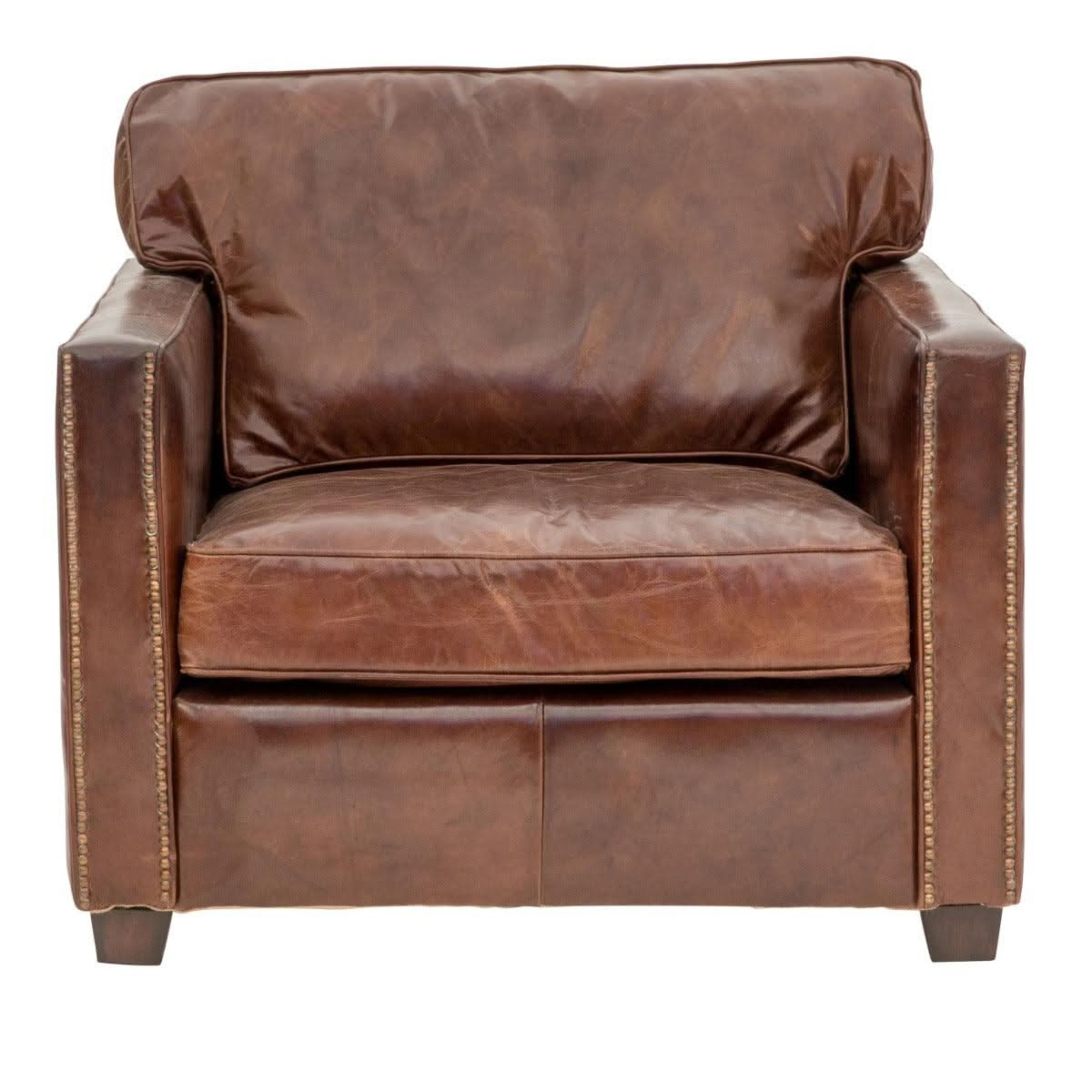 ROXIE AGED LEATHER SINGLE ARMCHAIR IN TOP GRAIN COW HIDE - MyChocolateWood