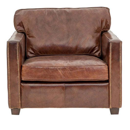 ROXIE AGED LEATHER SINGLE ARMCHAIR IN TOP GRAIN COW HIDE - MyChocolateWood