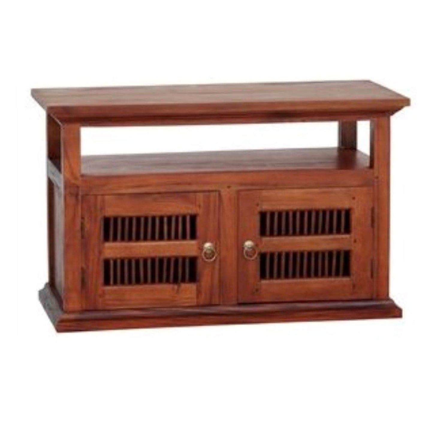 RUJI SOLID MAHOGANY TV UNIT 2 DOORS/SHELF - LIGHT PECAN - MyChocolateWood