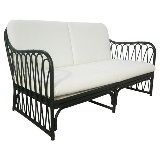 RUSSO HAMPTON BLACK RATTAN 2.5 SEATER SOFA SETTEE COUCH WHITE CUSHION - MyChocolateWood