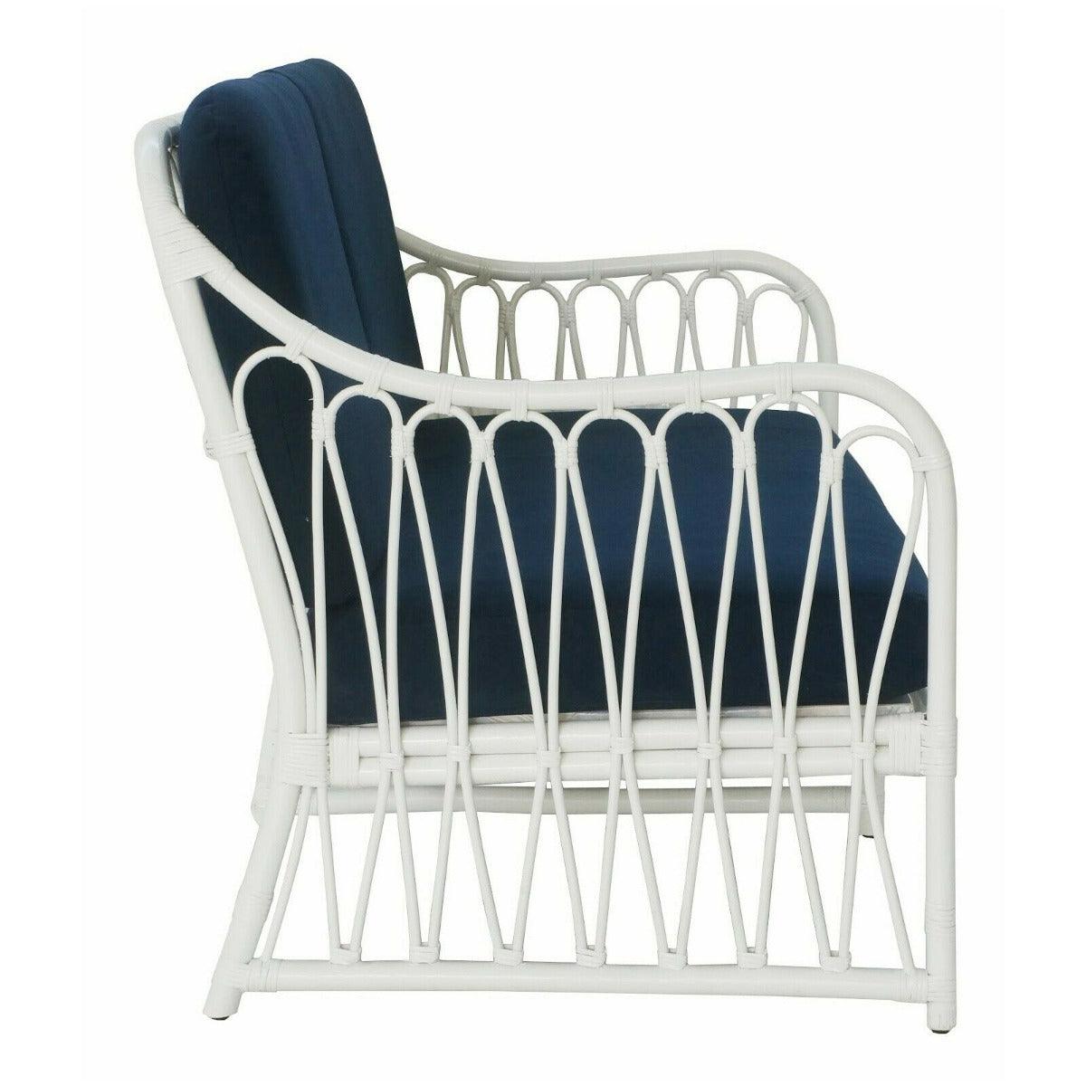 RUSSO HAMPTON WHITE RATTAN 2.5 SEATER SOFA SETTEE COUCH NAVY BLUE CUSHION - MyChocolateWood