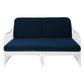 RUSSO HAMPTON WHITE RATTAN 2.5 SEATER SOFA SETTEE COUCH NAVY BLUE CUSHION - MyChocolateWood