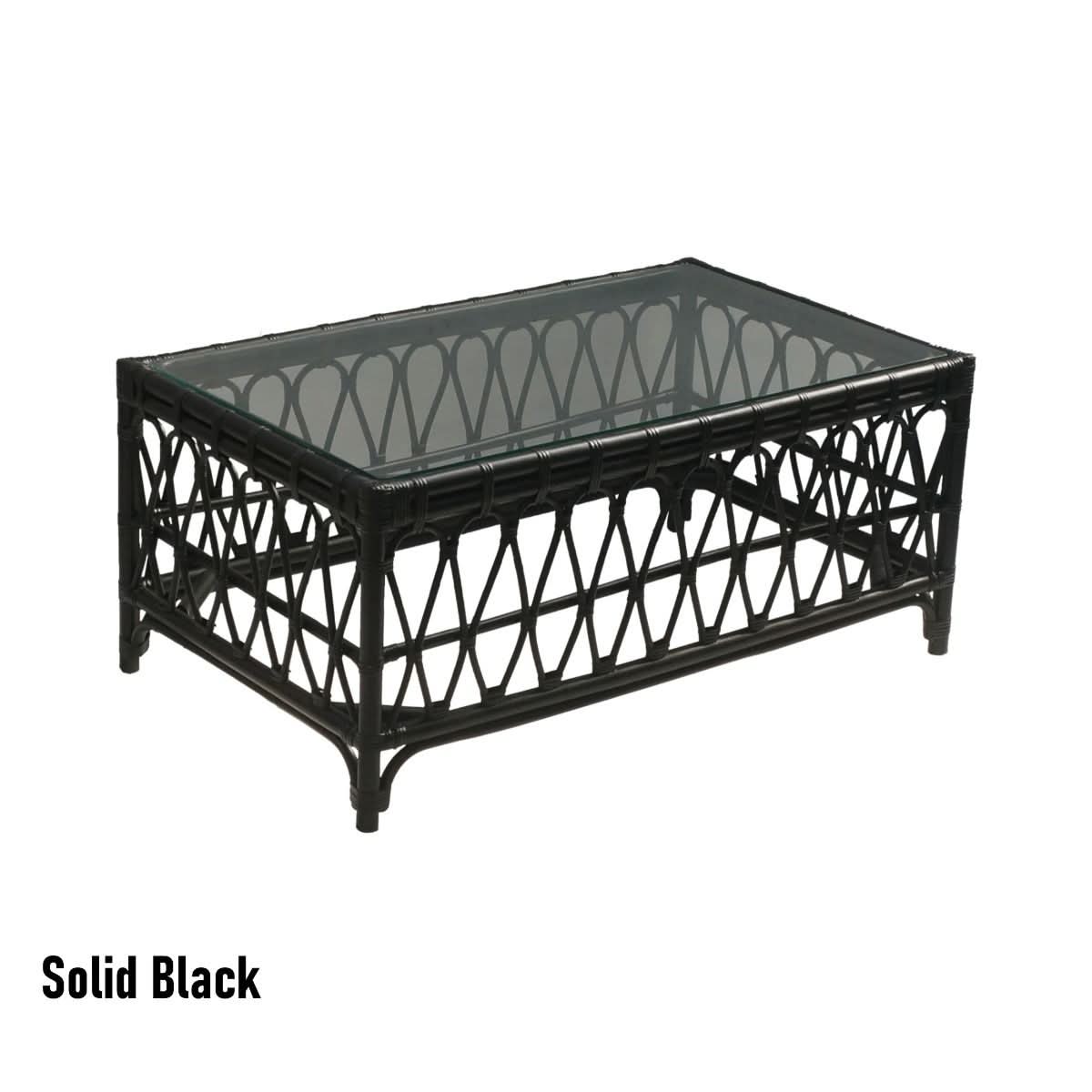 RUSSO TEMPERED GLASS TOP RATTAN COFFEE TABLE IN SOLID BLACK - MyChocolateWood