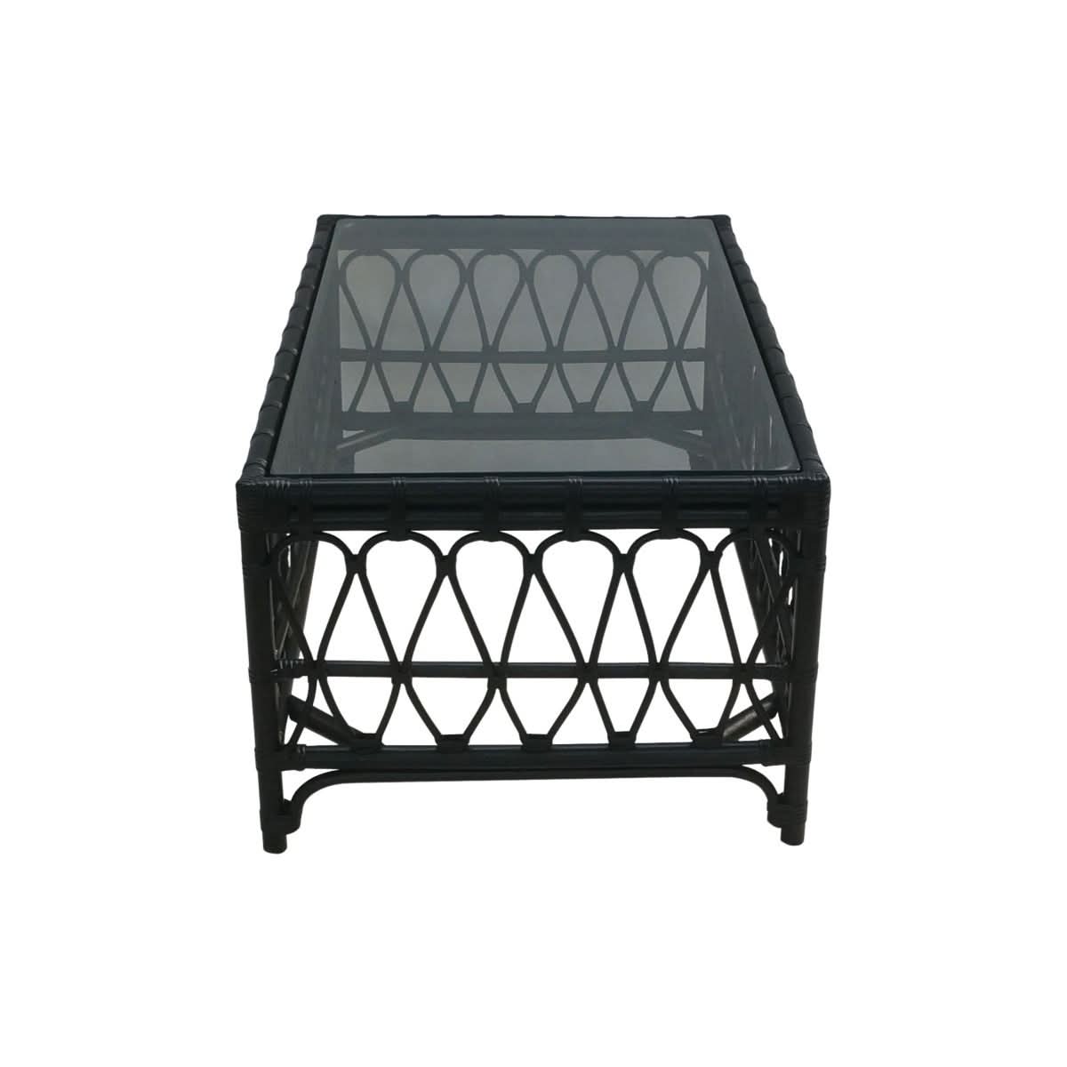 RUSSO TEMPERED GLASS TOP RATTAN COFFEE TABLE IN SOLID BLACK - MyChocolateWood