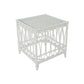RUSSO TEMPERED GLASS TOP RATTAN SIDE TABLE IN SOLID WHITE - MyChocolateWood