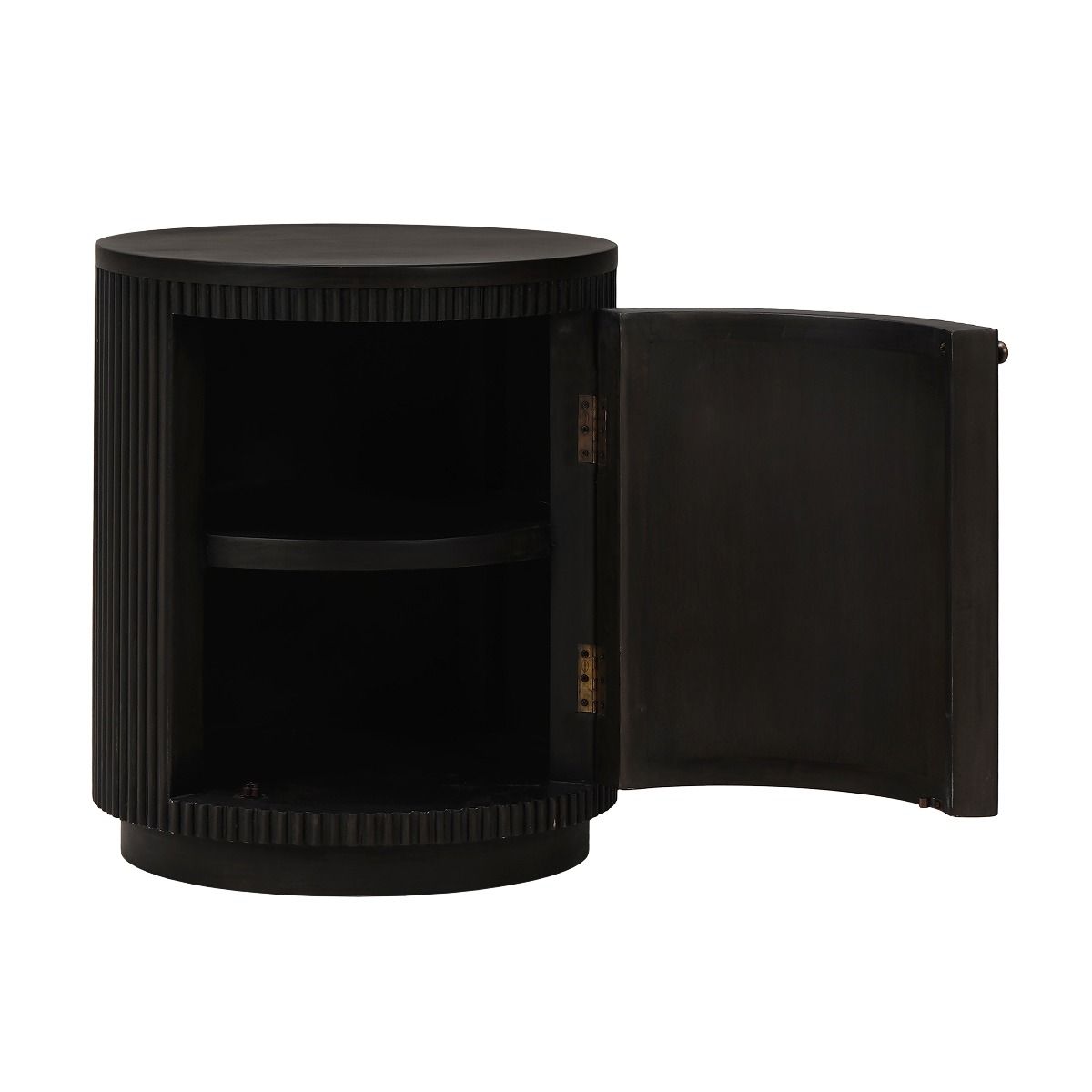 SABRAN MAHOGANY ROUND 3-DRAWER BEDSIDE TABLE NIGHTSTAND GREY OAK