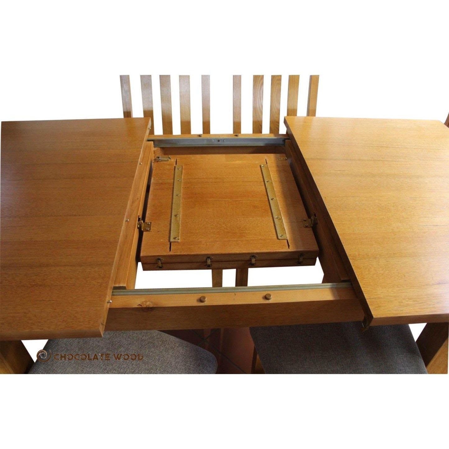 SADLER EXTENSION DINING TABLE IN TASSIE OAK + 6 DINING CHAIRS - MADE TO ORDER - MyChocolateWood