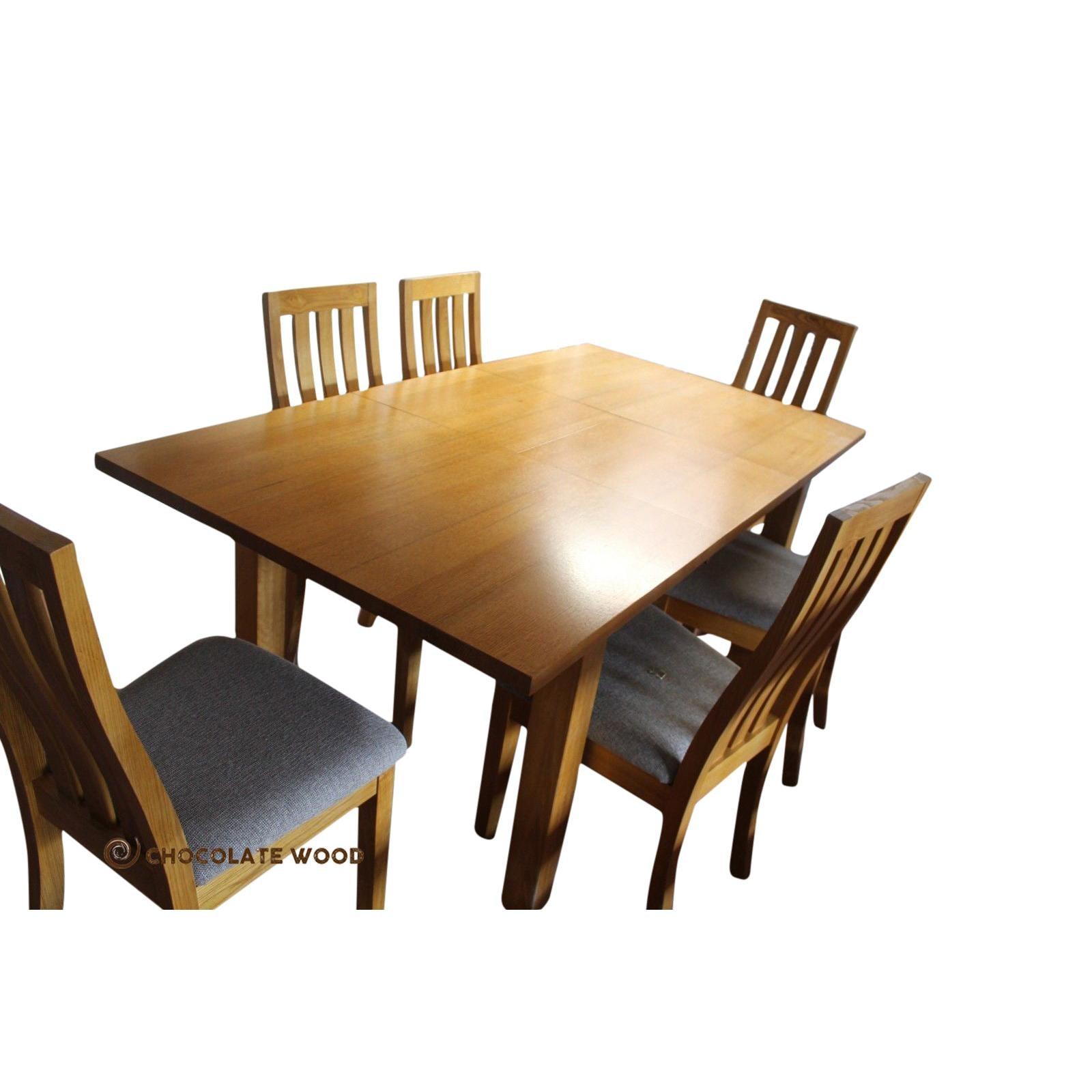 SADLER EXTENSION DINING TABLE IN TASSIE OAK + 6 DINING CHAIRS - MADE TO ORDER - MyChocolateWood