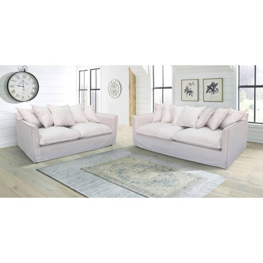 SALIS 3-SEATER SOFA FABRIC WITH 7 CUSHIONS IN STONE COLOUR