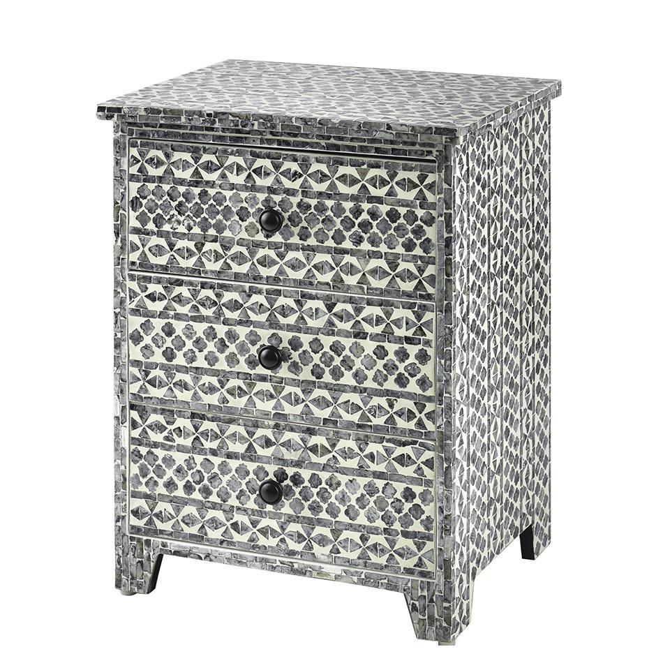 SANTA FE SIDE SHELL INLAY 3 DRAWER SIDE TABLE/BEDSIDE TABLE - MyChocolateWood