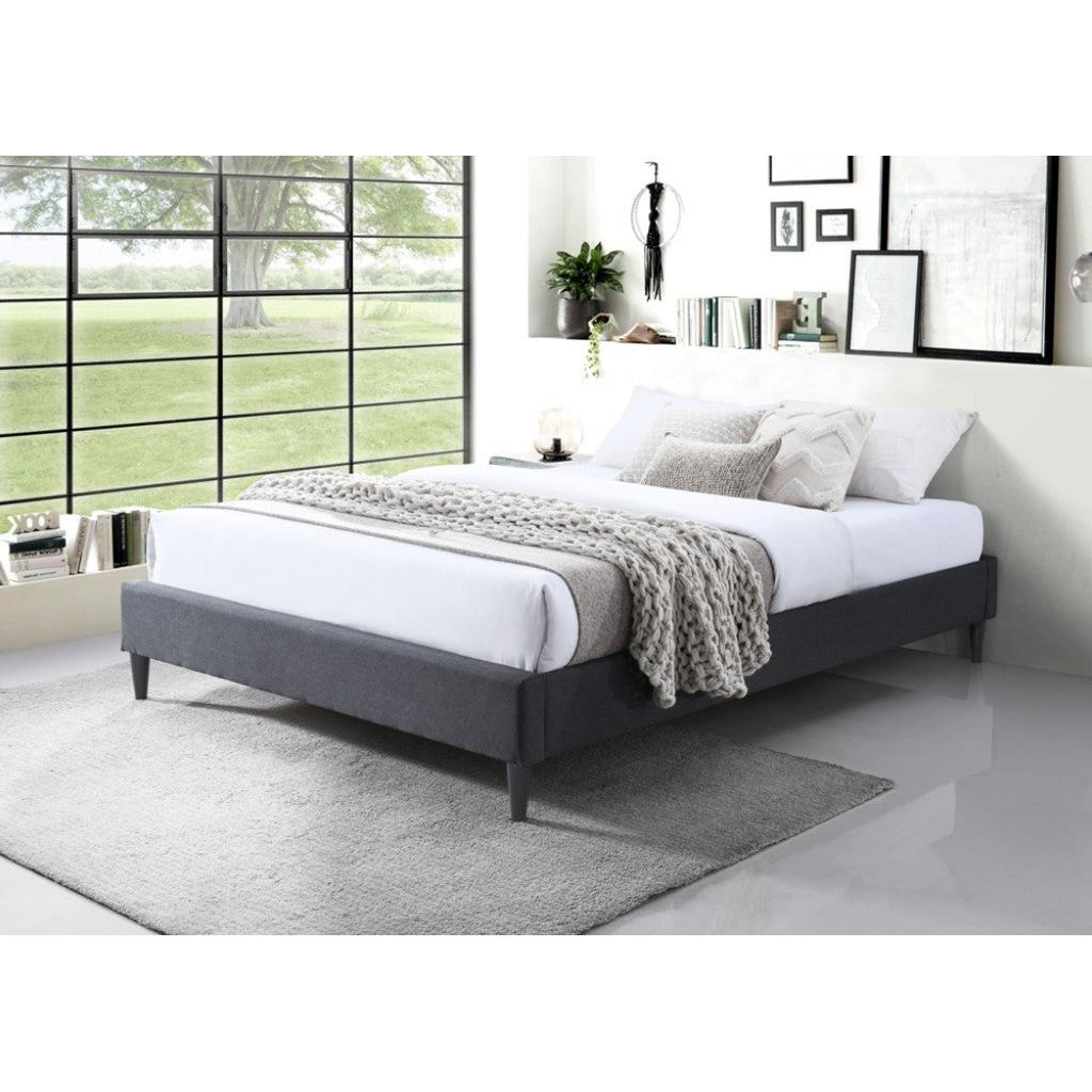 SASHA FABRIC QUEEN BED BASE IN MID GREY