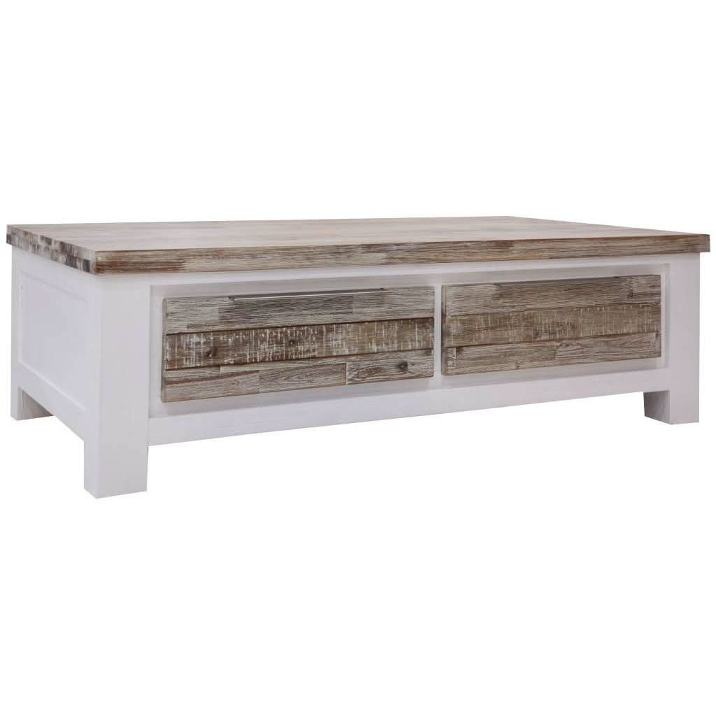 SCARBRO HAMPTONS SOLID ACACIA TIMBER COFFEE TABLE WITH 2 DRAWERS - MyChocolateWood