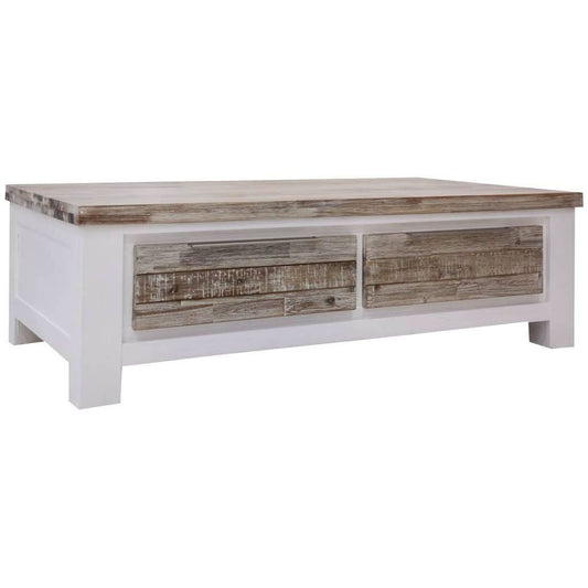 SCARBRO HAMPTONS SOLID ACACIA TIMBER COFFEE TABLE WITH 2 DRAWERS - MyChocolateWood