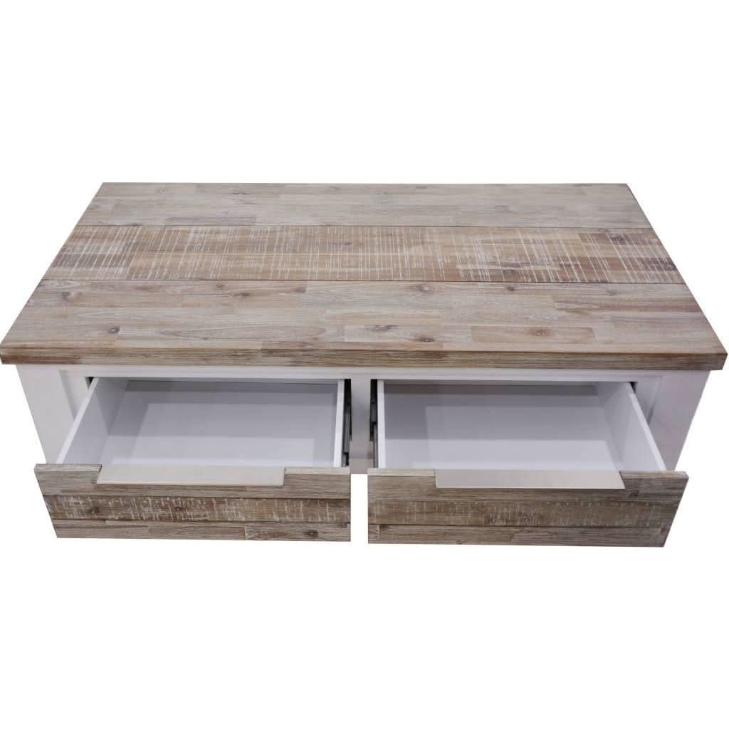 SCARBRO HAMPTONS SOLID ACACIA TIMBER COFFEE TABLE WITH 2 DRAWERS - MyChocolateWood