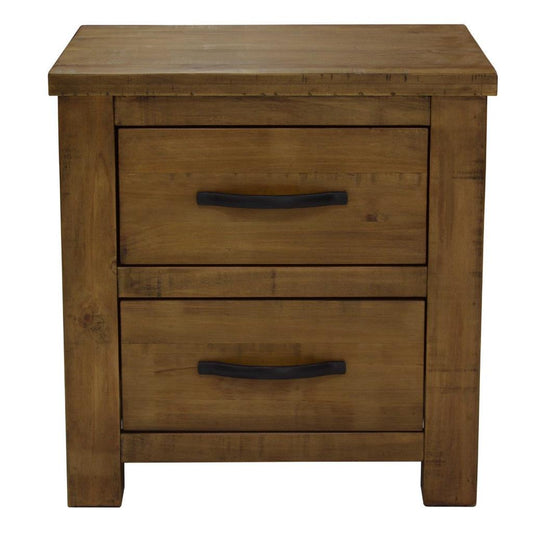 SCOTTI SOLID PINE 2 DRAWER BEDSIDE TABLE NIGHTSTAND AGED SUNDRIED ASH COLOUR