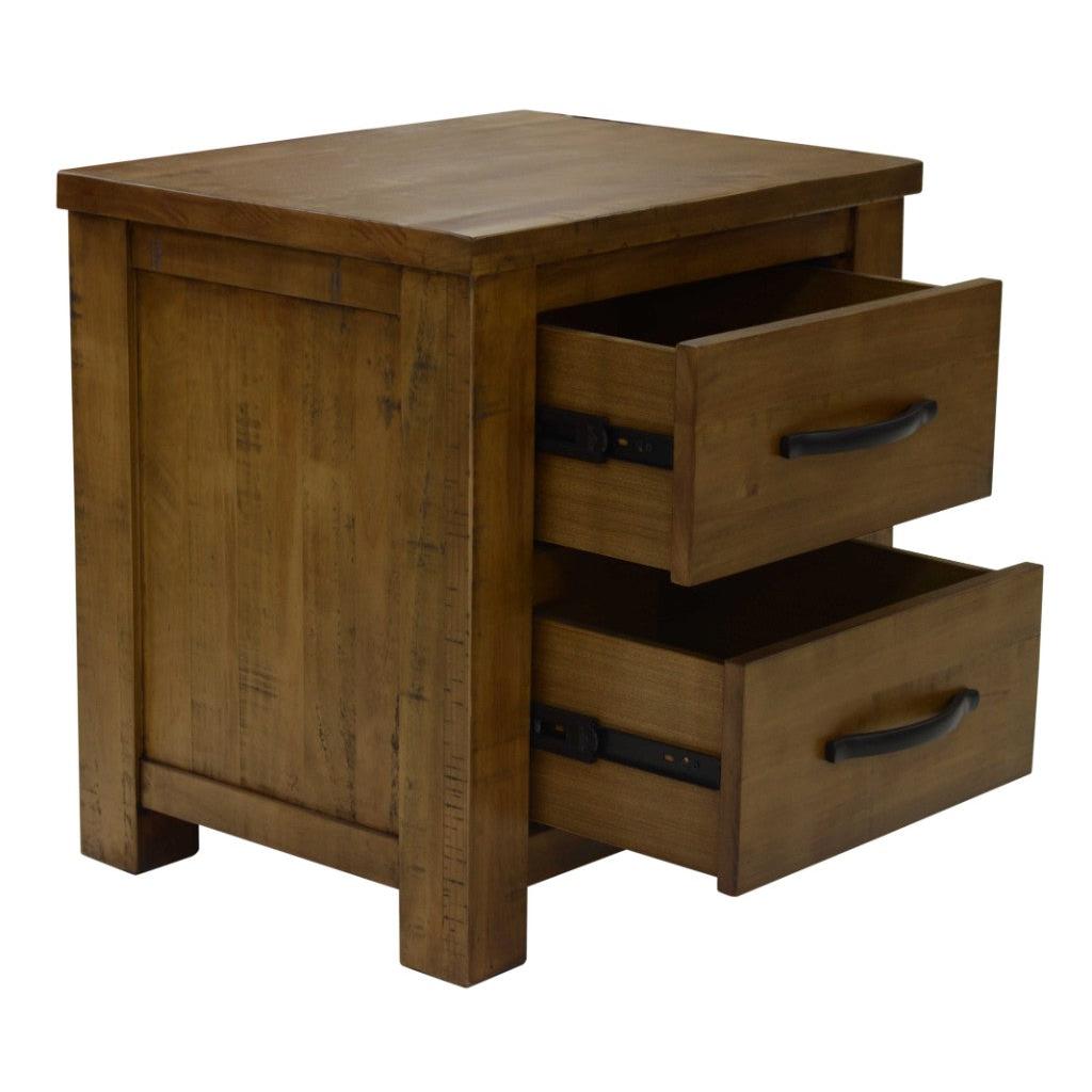 SCOTTI SOLID PINE 2 DRAWER BEDSIDE TABLE NIGHTSTAND AGED SUNDRIED ASH COLOUR
