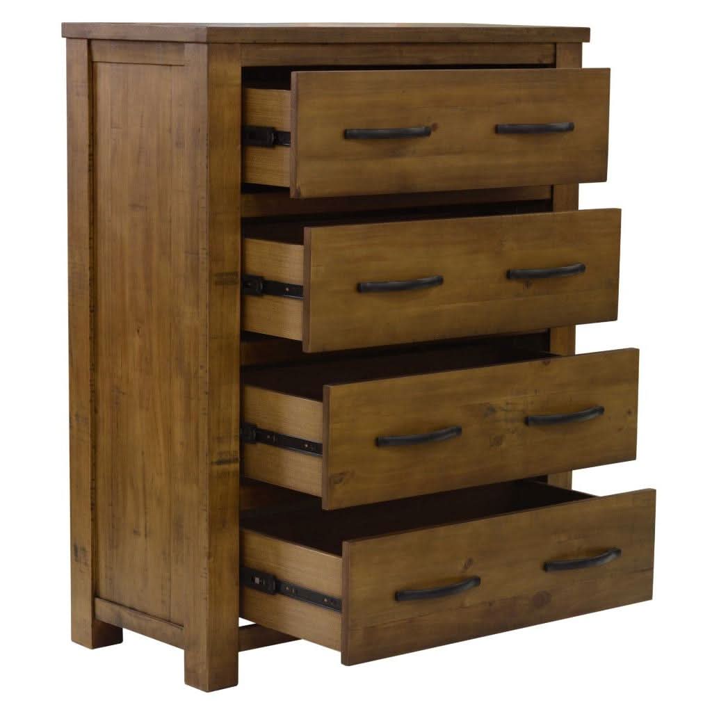 SCOTTI SOLID PINE 4 DRAWER TALLBOY/ 4 DRAWER CHEST OF DRAWERS AGED SUNDRIED ASH COLOUR - MyChocolateWood