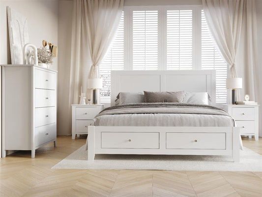 SELENE RUBBERWOOD 4 PIECE BEDROOM SUITE: 2-DRAWER QUEEN BED 2 BEDSIDE TABLES TALLBOY