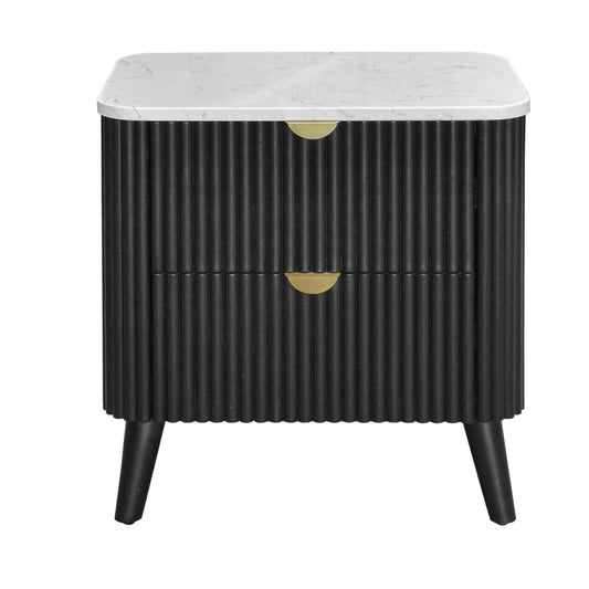 SEVERIN SOLID & VENEER MALAYSIAN HARDWOOD 2-DRAWER BEDSIDE TABLE BLACK