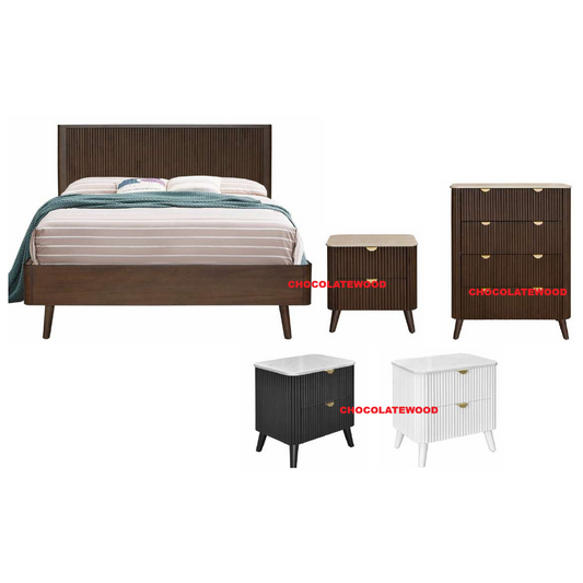 SEVERIN 4 PIECE SOLID & VENEER MALAYSIAN HARDWOOD BEDROOM SUITE  WALNUT