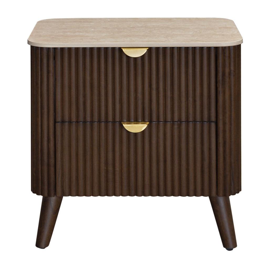 SEVERIN SOLID & VENEER MALAYSIAN HARDWOOD 2-DRAWER BEDSIDE TABLE WALNUT