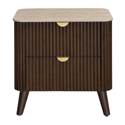 SEVERIN SOLID & VENEER MALAYSIAN HARDWOOD 2-DRAWER BEDSIDE TABLE WALNUT
