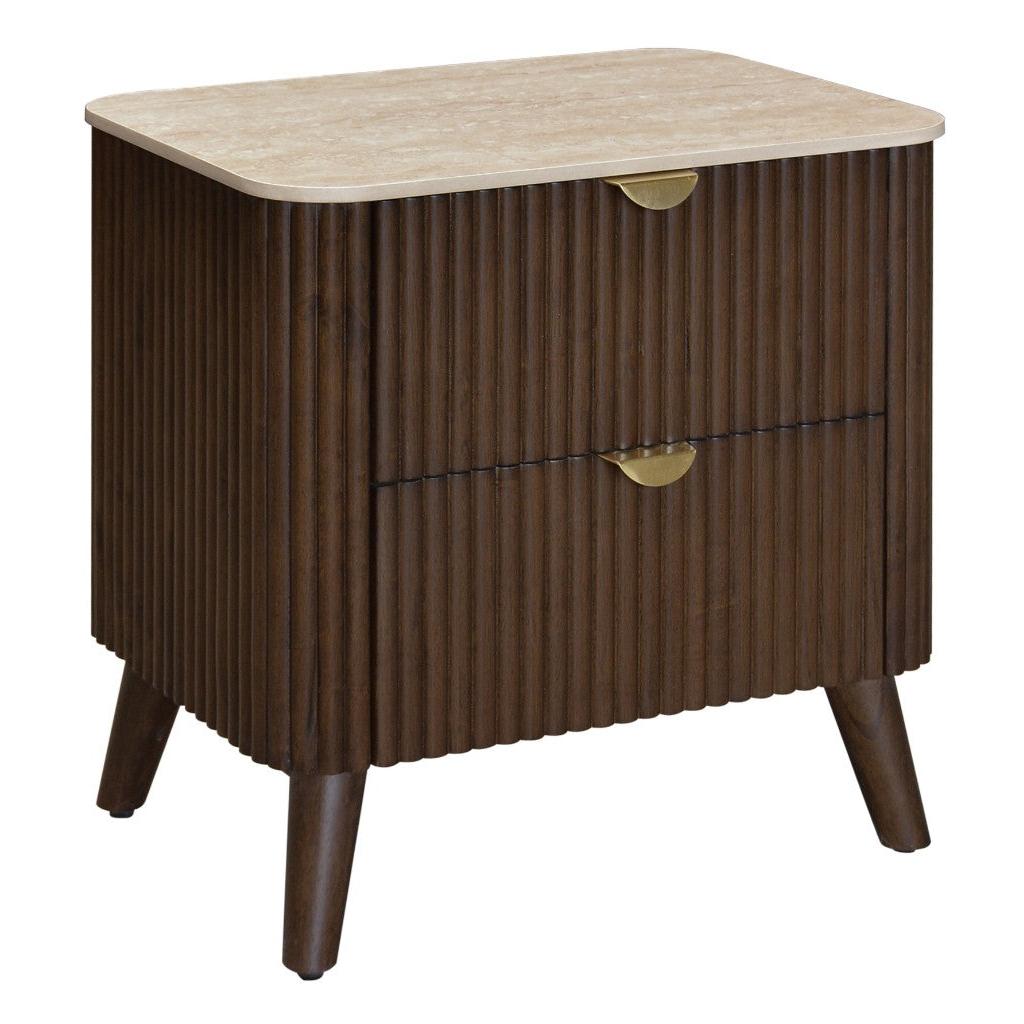 SEVERIN SOLID & VENEER MALAYSIAN HARDWOOD 2-DRAWER BEDSIDE TABLE WALNUT