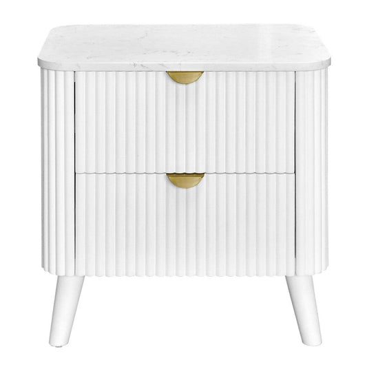 SEVERIN SOLID & VENEER MALAYSIAN HARDWOOD 2-DRAWER BEDSIDE TABLE WHITE