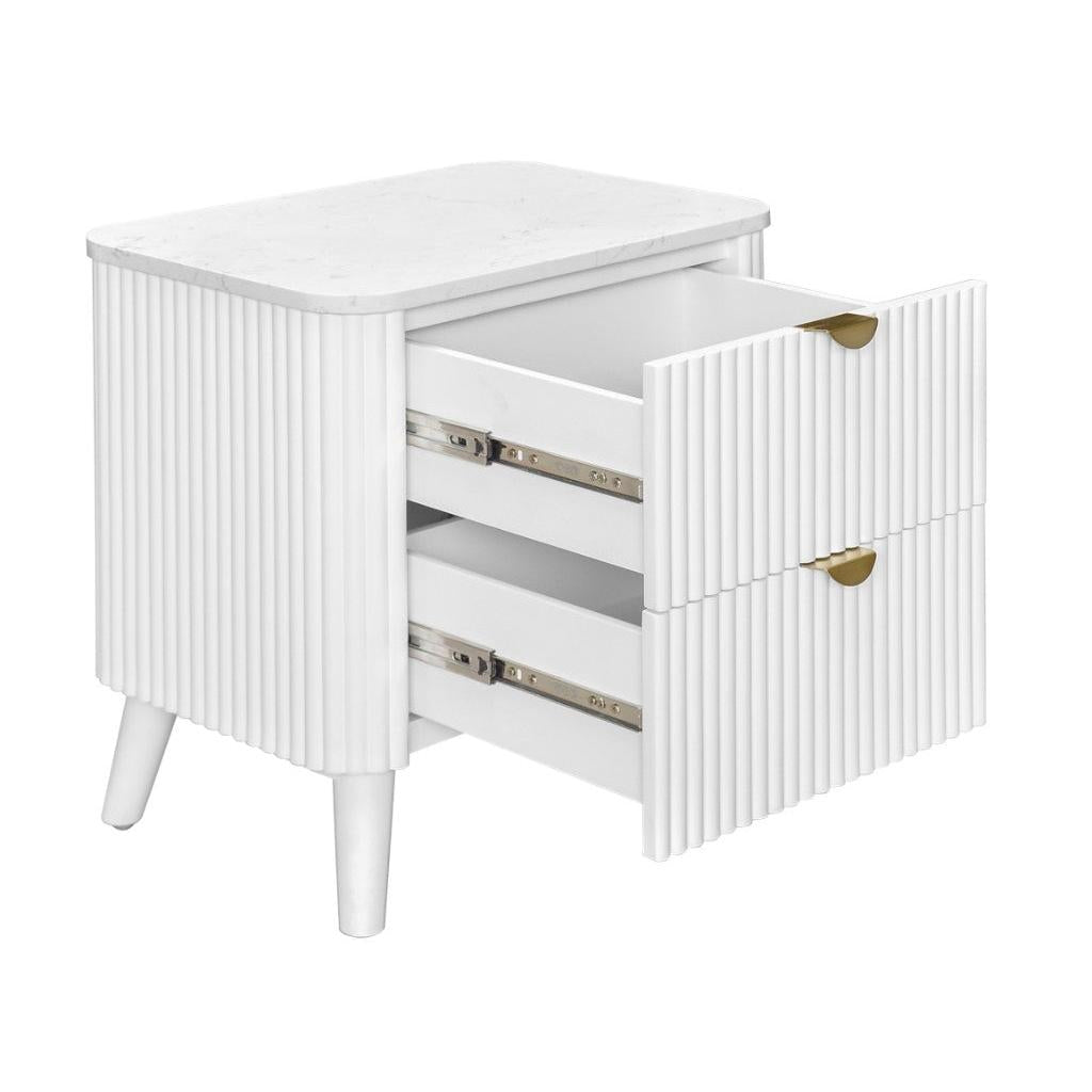 SEVERIN SOLID & VENEER MALAYSIAN HARDWOOD 2-DRAWER BEDSIDE TABLE WHITE