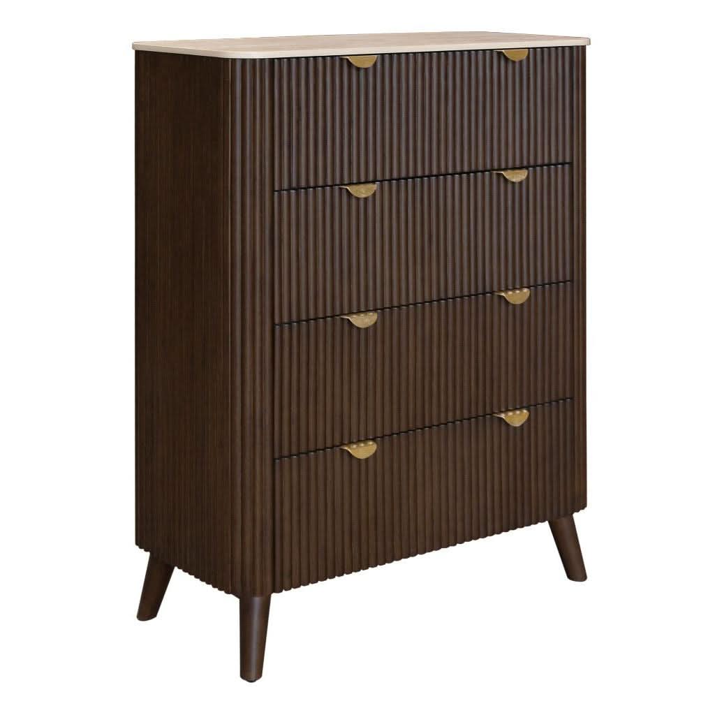 SEVERIN SOLID & VENEER MALAYSIAN HARDWOOD 4 DRAWER TALLBOY/ 4 DRAWER CHEST OF DRAWERS WALNUT - MyChocolateWood