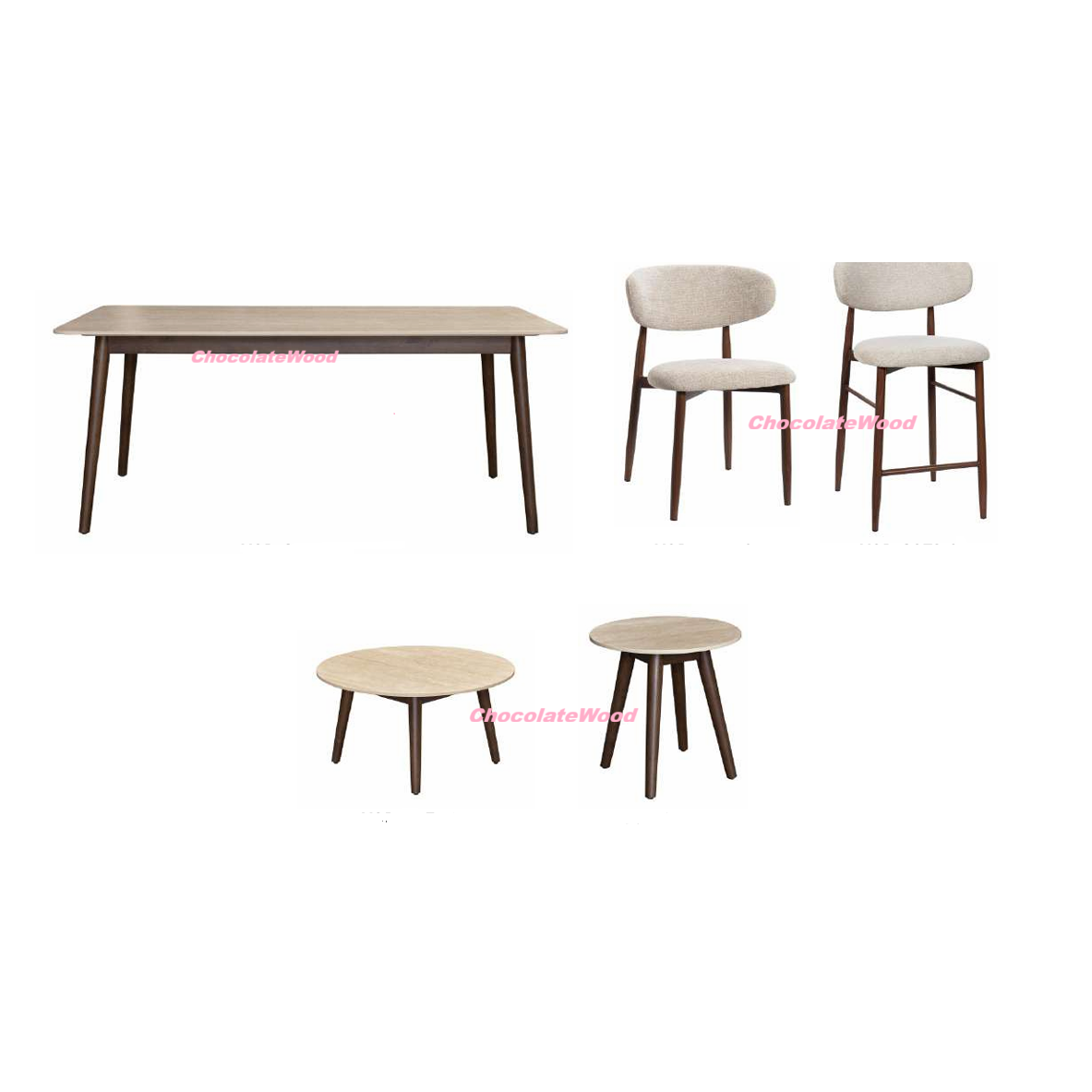 SEVERIN SOLID & VENEER MALAYSIAN HARDWOOD RECTANGULAR DINING TABLE  180CM & 6 SEVERIN CHAIRS