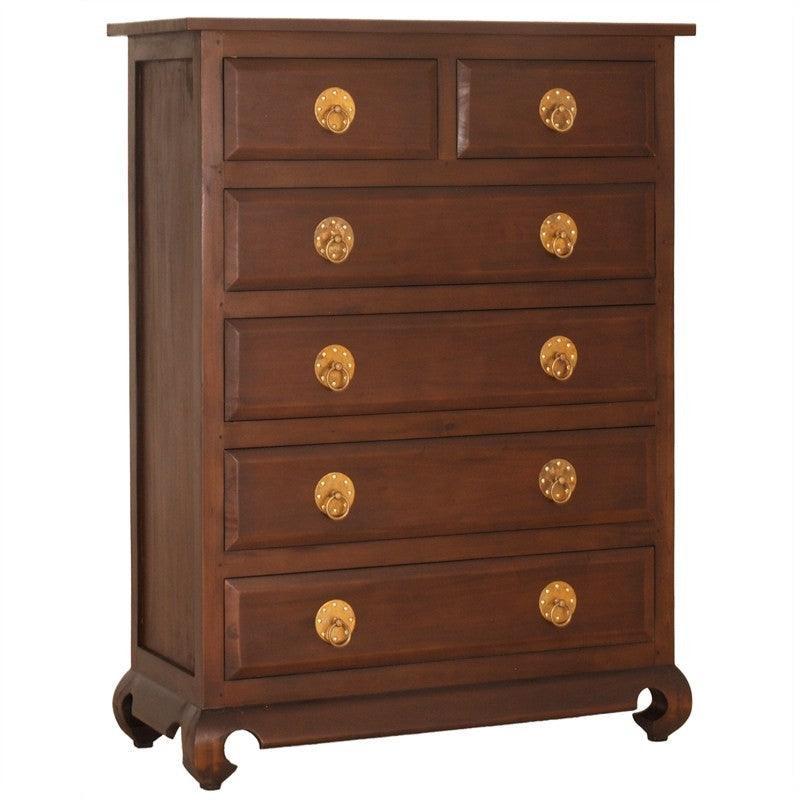 SHANDONG SOLID MAHOGANY TIMBER 6 DRAWER TALLBOY/CHEST OF 6 DRAWERS - MAHOGANY COLOUR - MyChocolateWood