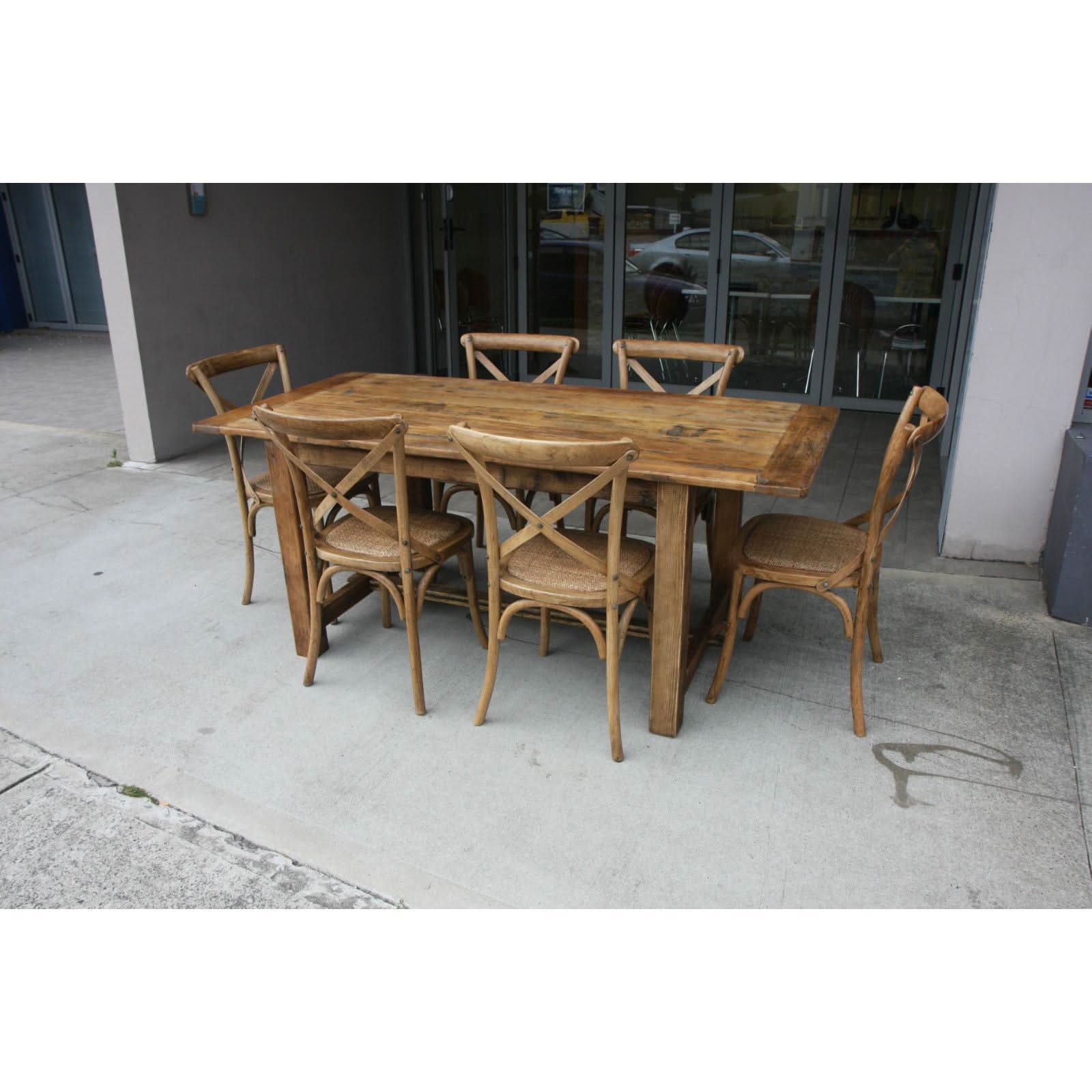 SHANGAHI FARMHOUSE RUSTIC PROVINCIAL HAMPTON STYLE DINING SET (TABLE + 6 CHAIRS) - MyChocolateWood