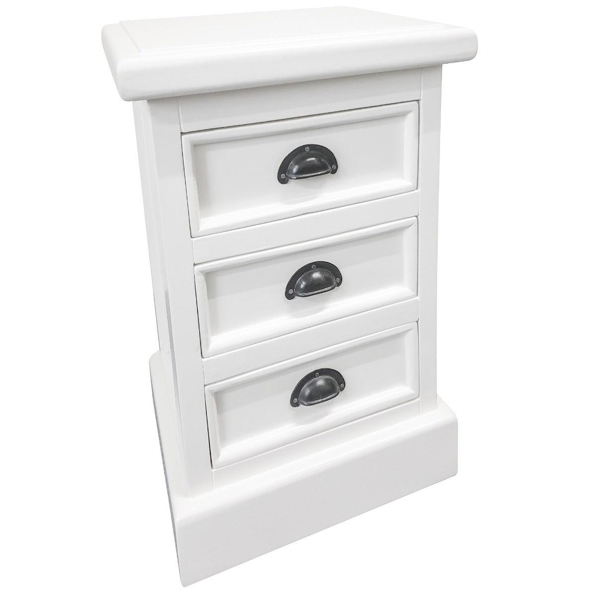SHEBA SOLID MAHOGANY BEDSIDE TABLE/NIGHTSTAND WITH 3 DRAWERS IN WHITE - MyChocolateWood