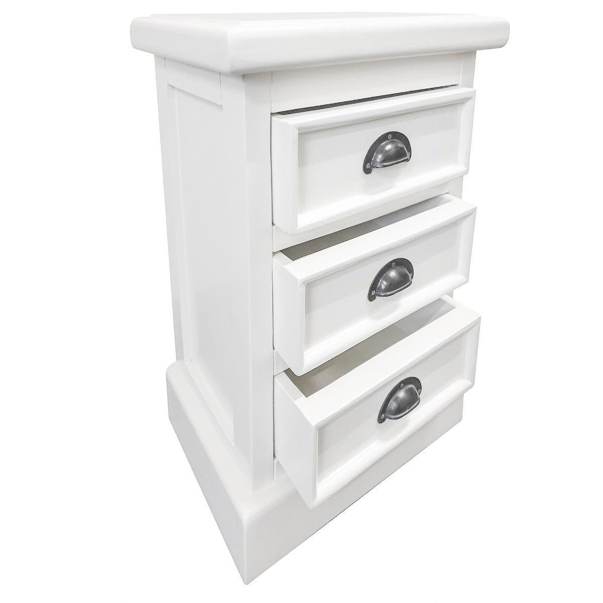 SHEBA SOLID MAHOGANY BEDSIDE TABLE/NIGHTSTAND WITH 3 DRAWERS IN WHITE - MyChocolateWood