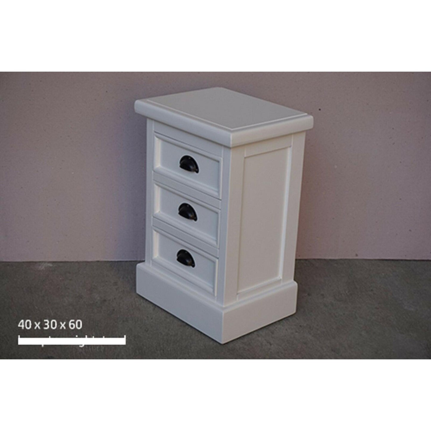 SHEBA SOLID MAHOGANY BEDSIDE TABLE/NIGHTSTAND WITH 3 DRAWERS IN WHITE - MyChocolateWood