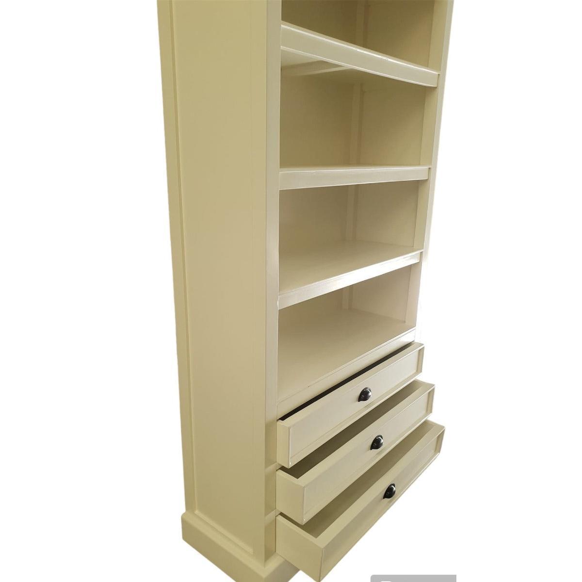SHEBA SOLID MAHOGANY BOOKCASE BOOKSHELF 4 SHELVES/3 DRAWERS - WHITE - MyChocolateWood