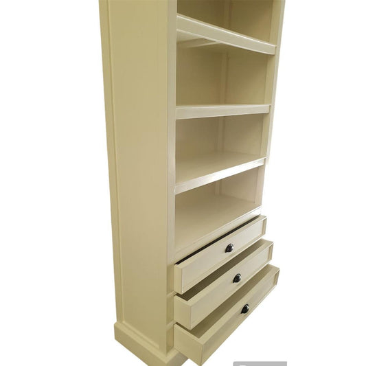 SHEBA SOLID MAHOGANY BOOKCASE BOOKSHELF 4 SHELVES/3 DRAWERS - WHITE - MyChocolateWood