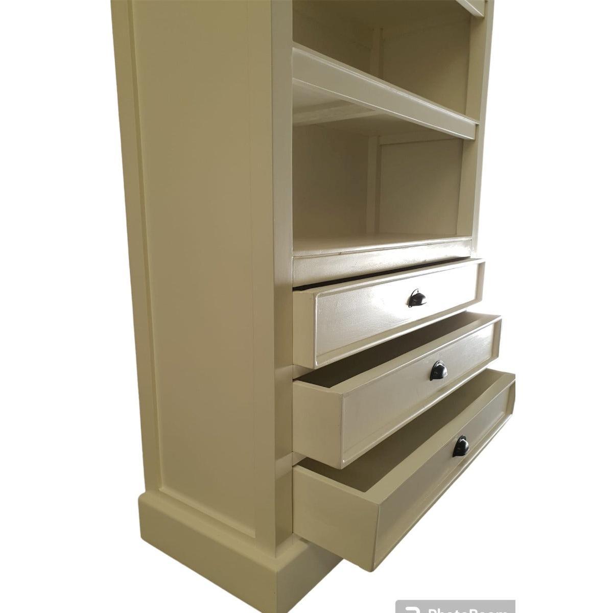 SHEBA SOLID MAHOGANY BOOKCASE BOOKSHELF 4 SHELVES/3 DRAWERS - WHITE - MyChocolateWood