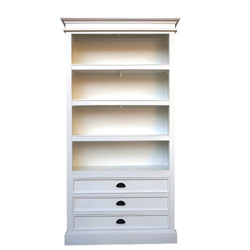 SHEBA SOLID MAHOGANY BOOKCASE BOOKSHELF 4 SHELVES/3 DRAWERS - WHITE - MyChocolateWood