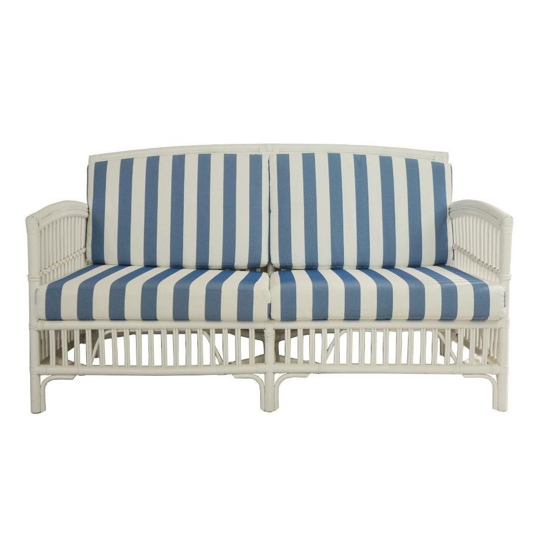 SHIPTON HAMPTONS RATTAN 2.5 SEATER SOFA SETTEE COUCH IN WHITE/NAVY CUSHIONS WITH AN ADDITONAL OUTDOORS CUSHION COVER IN BLUE & WHITE STRIPES - MyChocolateWood