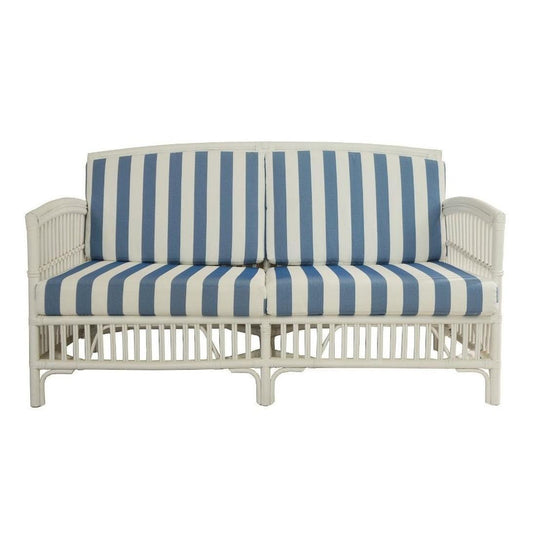 SHIPTON HAMPTONS RATTAN 2.5 SEATER SOFA SETTEE COUCH IN WHITE/NAVY CUSHIONS WITH AN ADDITONAL OUTDOORS CUSHION COVER IN BLUE & WHITE STRIPES - MyChocolateWood