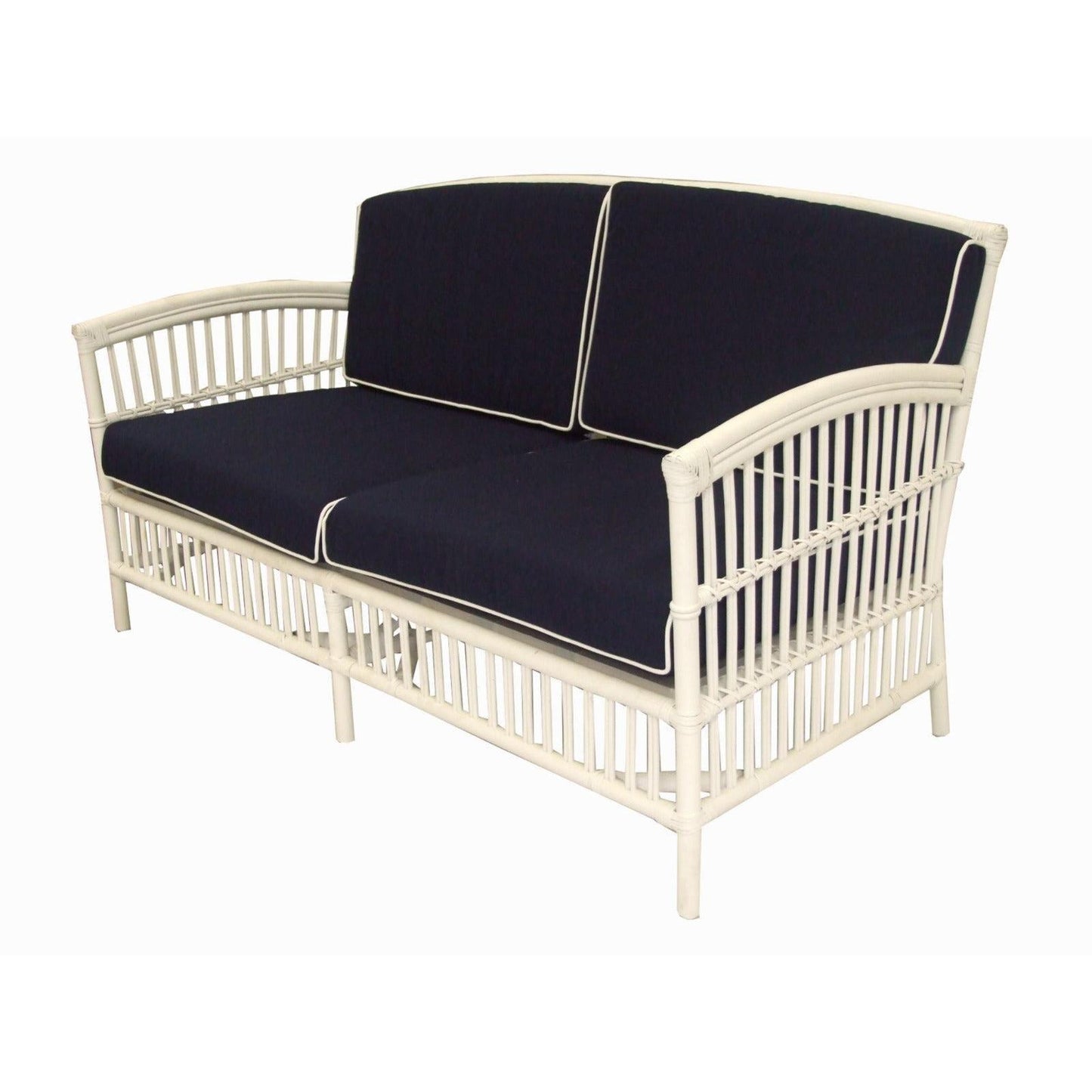 SHIPTON HAMPTONS RATTAN 2.5 SEATER SOFA SETTEE COUCH IN WHITE/NAVY CUSHIONS WITH AN ADDITONAL OUTDOORS CUSHION COVER IN BLUE & WHITE STRIPES - MyChocolateWood