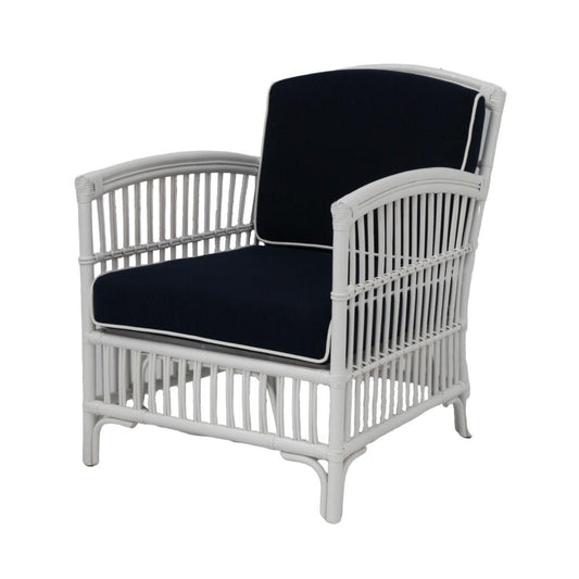 SHIPTON HAMPTONS RATTAN ARMCHAIR IN WHITE/NAVY CUSHION  - MyChocolateWood