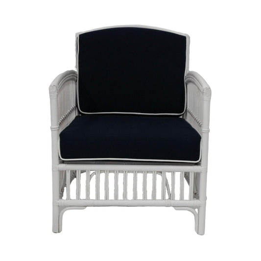 SHIPTON HAMPTONS RATTAN ARMCHAIR IN WHITE/NAVY CUSHION  - MyChocolateWood