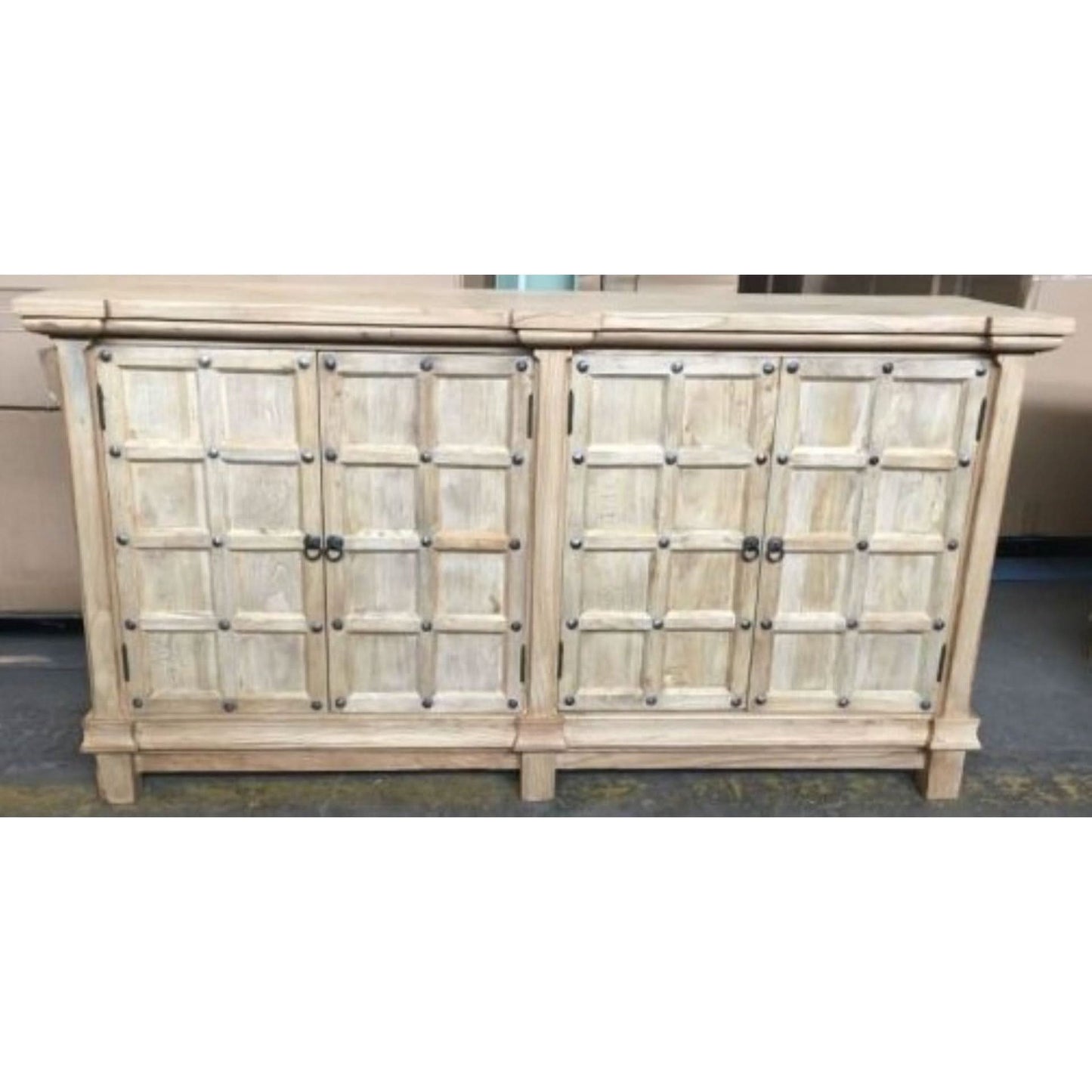 SHULI CHINESE ANTIQUE REPRODUCTION 4-DOOR BUFFET SIDEBOARD W/METAL STUDS 160 CM - MyChocolateWood