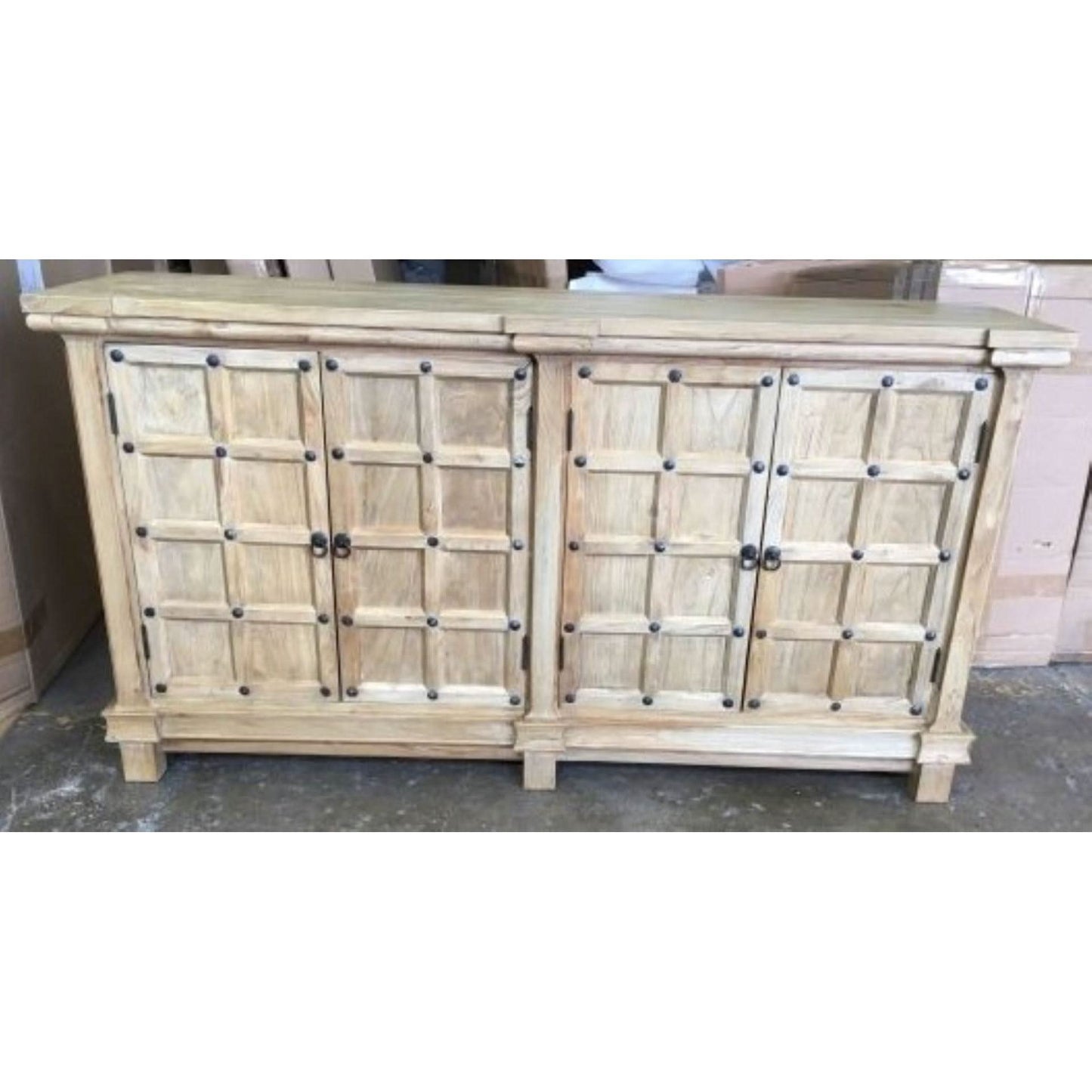 SHULI CHINESE ANTIQUE REPRODUCTION 4-DOOR BUFFET SIDEBOARD W/METAL STUDS 160 CM - MyChocolateWood