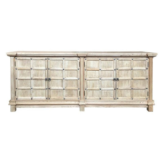 SHULI CHINESE ANTIQUE REPRODUCTION 4-DOOR BUFFET SIDEBOARD W/METAL STUDS 200 CM - MyChocolateWood